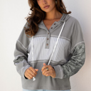 Cinnamon Taytum Patchwork Drawstring Hooded Long Sleeve Top