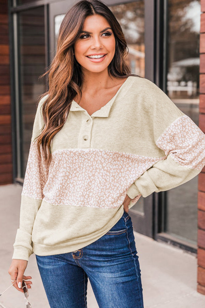 Teagan Oatmeal Colorblock Animal Print Pullover