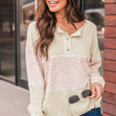  Teagan Oatmeal Colorblock Animal Print Pullover