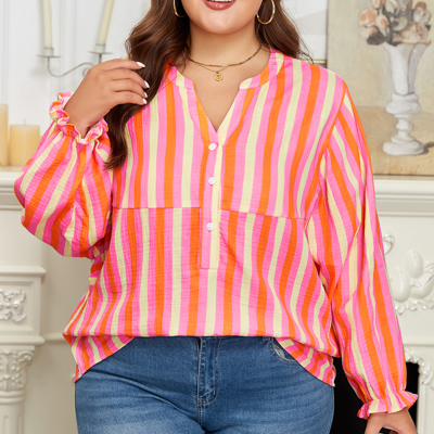 Teresa Stripe Crinkled Half PLUS Blouse