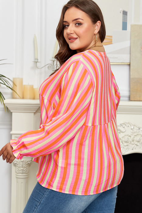 Teresa Stripe Crinkled Half PLUS Blouse