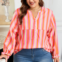  Teresa Stripe Crinkled Half PLUS Blouse
