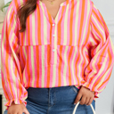  Teresa Stripe Crinkled Half PLUS Blouse