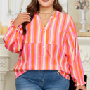 Pink Stripe 2X Teresa Stripe Crinkled Half PLUS Blouse