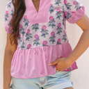  Theodora Patchwork Ruffle Hem Blouse