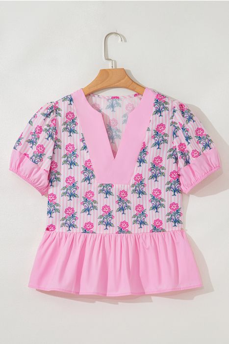 Theodora Patchwork Ruffle Hem Blouse