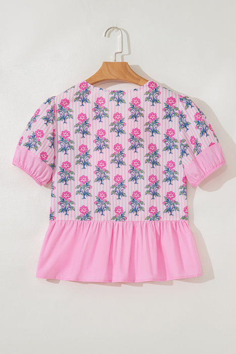 Theodora Patchwork Ruffle Hem Blouse