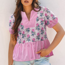 Rose Small Theodora Patchwork Ruffle Hem Blouse
