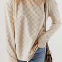 Beige Medium Tiffany Textured Thumbhole Sleeve Top