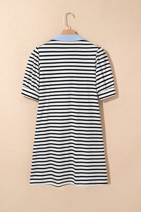 Tiffany V Neck Collared Puff Sleeve T Shirt Dress