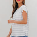  Tilly Stripe Cap Sleeve Crew Neck top