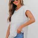  Tilly Stripe Cap Sleeve Crew Neck top