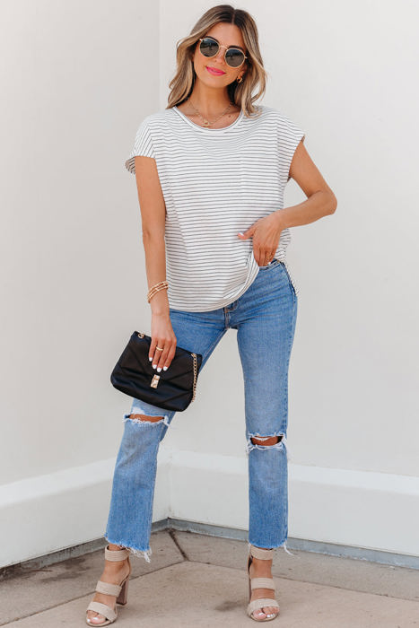 Tilly Stripe Cap Sleeve Crew Neck top