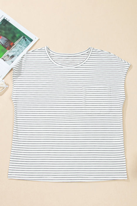 Tilly Stripe Cap Sleeve Crew Neck top
