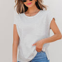 White Stripe XL Tilly Stripe Cap Sleeve Crew Neck top