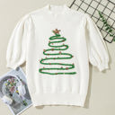  Tinsel Christmas Tree Puff Sleeve Sweater