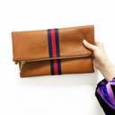 Brown: Navy/Red Stripe Toni Fold Over Clutch