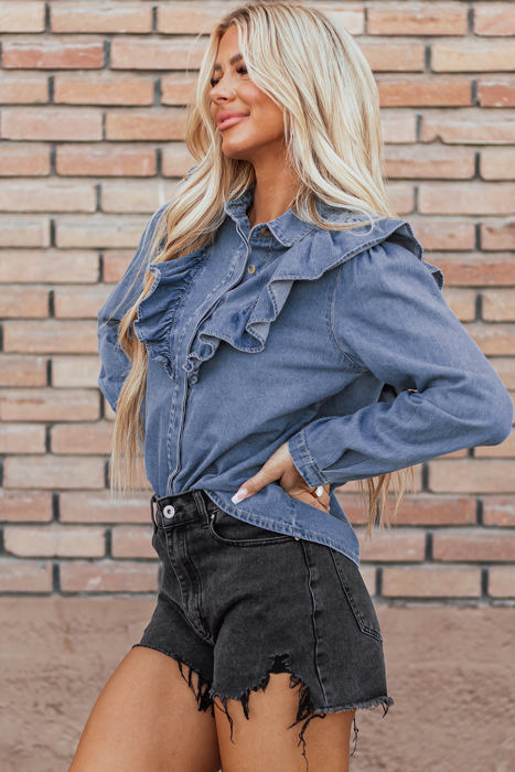 Trinity Denim Ruffled Casual Top