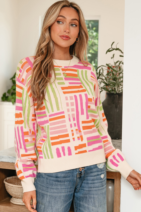 Tru Pattern Puff Sleeve Sweater