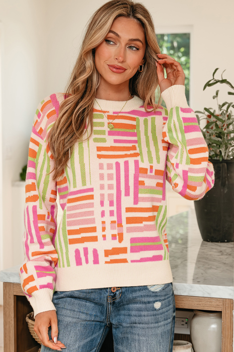 Tru Pattern Puff Sleeve Sweater