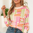 Rose Large Tru Pattern Puff Sleeve Sweater