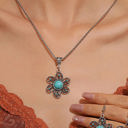 Turquoise Turquoise Decor Flower Pendant Alloy Necklace