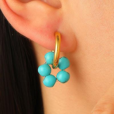Turquoise Flower Shape Hoop Earrings
