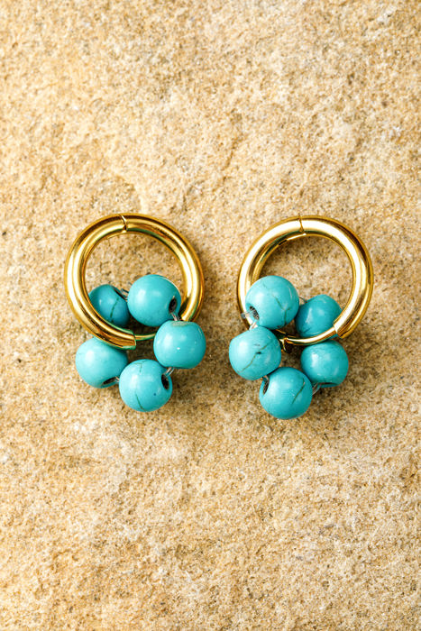 Turquoise Flower Shape Hoop Earrings
