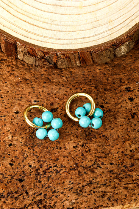 Turquoise Flower Shape Hoop Earrings