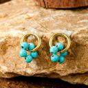  Turquoise Flower Shape Hoop Earrings