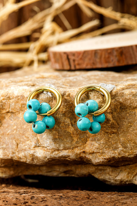 Turquoise Flower Shape Hoop Earrings