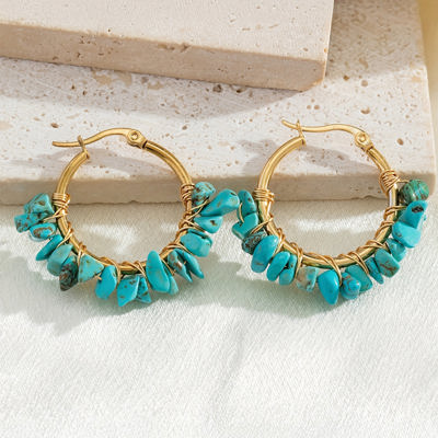 Turquoise Irregular Stone Hoop Earrings