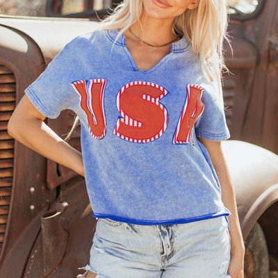 USA Patch Mineral Wash Vintage Graphic Top