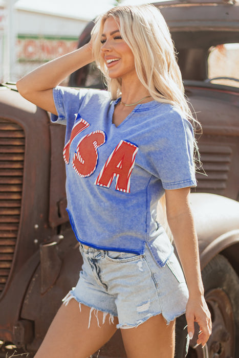USA Patch Mineral Wash Vintage Graphic Top