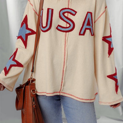 USA Patchwork Exposed Seam Long Sleeve Top