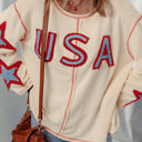  USA Patchwork Exposed Seam Long Sleeve Top