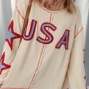  USA Patchwork Exposed Seam Long Sleeve Top