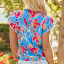  Vada Floral Pompom Trim Flutter Sleeve Blouse