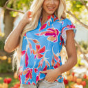  Vada Floral Pompom Trim Flutter Sleeve Blouse