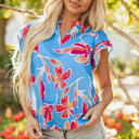  Vada Floral Pompom Trim Flutter Sleeve Blouse