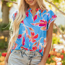  Vada Floral Pompom Trim Flutter Sleeve Blouse