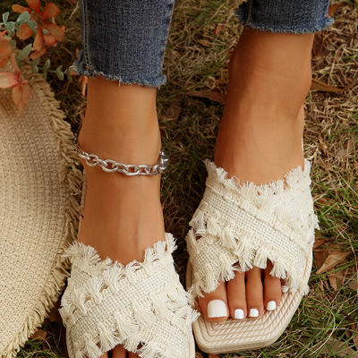 Vada Tassel Woven Crossed Straps Flat Slippers