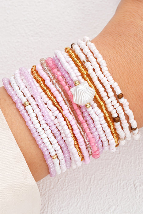 Pink Bohemian Beaded Shell Ornament Bracelet Set