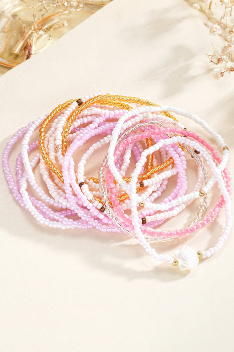 Pink Bohemian Beaded Shell Ornament Bracelet Set