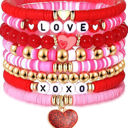  Valentines LOVE XOXO Heart Shape Beaded Bracelet Set