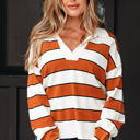 Valeria Stripe Ribbed Polo Collar Drop Shoulder Sweater