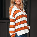  Valeria Stripe Ribbed Polo Collar Drop Shoulder Sweater