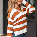  Valeria Stripe Ribbed Polo Collar Drop Shoulder Sweater