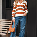  Valeria Stripe Ribbed Polo Collar Drop Shoulder Sweater