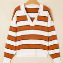  Valeria Stripe Ribbed Polo Collar Drop Shoulder Sweater